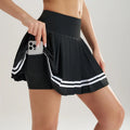 Pleated Skirt 2-in-1 Tennis Skorts With Inner Pockets Bouffancy Stripe High Waist Sportwear Outwear Quick Dry Fitness For Women