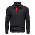 AIOPESON Men's Deer Embroidery Polo Shirts Solid Color Long Sleeve Social Business Male - View 10 | SAMAG