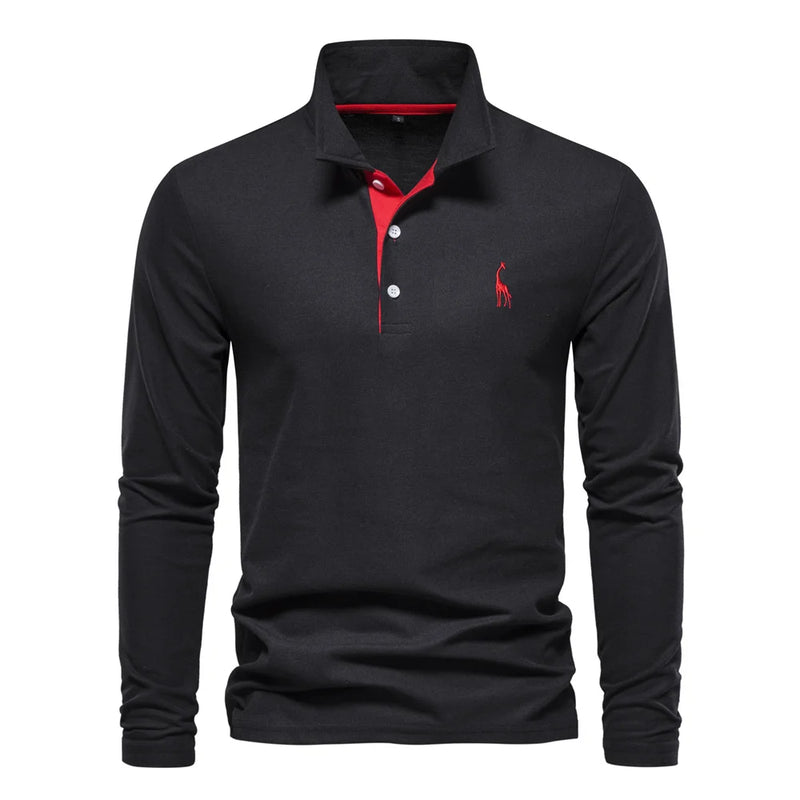 AIOPESON Men's Deer Embroidery Polo Shirts Solid Color Long Sleeve Social Business Male - View 10 | SAMAG