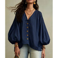 Autumn New Solid Color Fashion Single-breasted Loose Women Shirt Casual Retro Lantern Long-sleeved Versatile Female Vacation Top