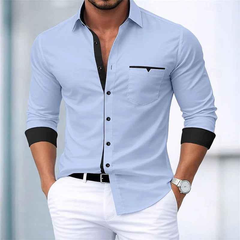 Men's shirt button-up no-iron color block casual everyday | SAMAG