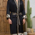 Spring Summer Men Pajamas 2PCS Robe Shorts Set Baroque Style Satin Kimono Bathrobe Nightgown Home Clothing Loungewear MY1170