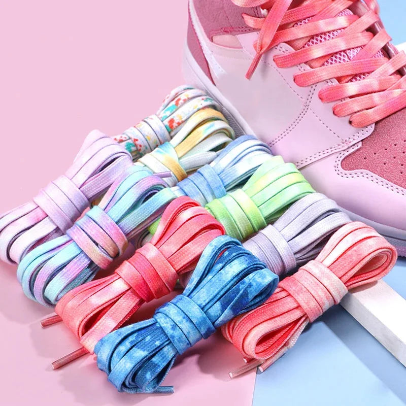 1 Pair Cotton Shoelaces Trend Tie Dye Shoe Laces Personality Men and Women Casual Shoes Universal Flat Shoelaces 120/140/160cm