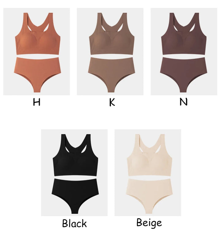 TERMEZY Soft Seamless Wireless Bra Set Minimalist Racerback Bralette Set Sport Yoga Breathable Panties Set Solid Color Intimates