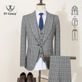 ST Cassy High Quality Khaki Plaid Suit Formal Business Office Men's Suits Fashionable and Casual Evening Gown