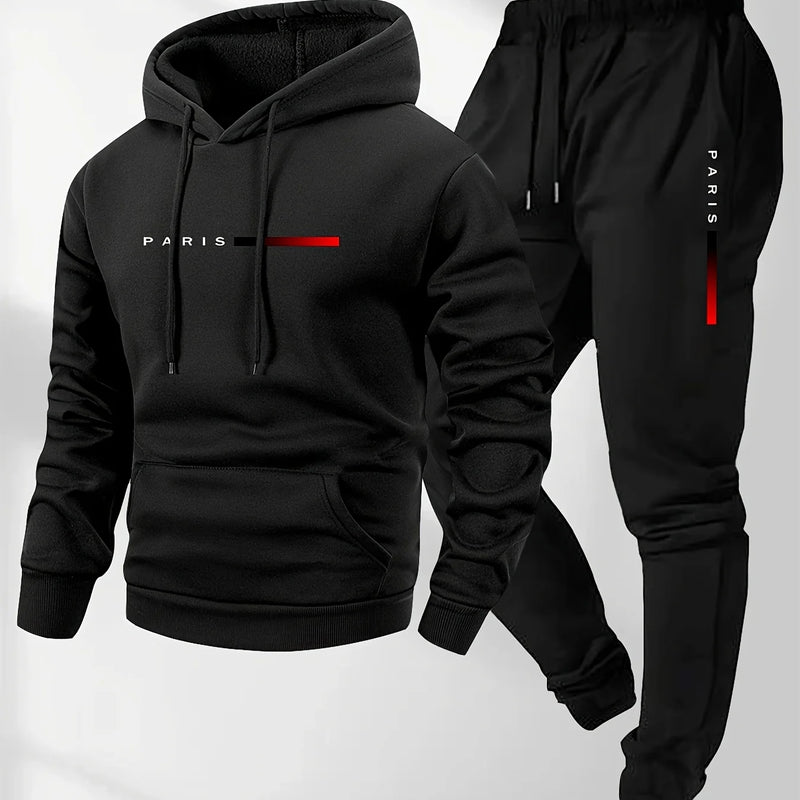 PARIS Letter Print Sweatshirt Suit Men's Fleece Hoodie | SAMAG