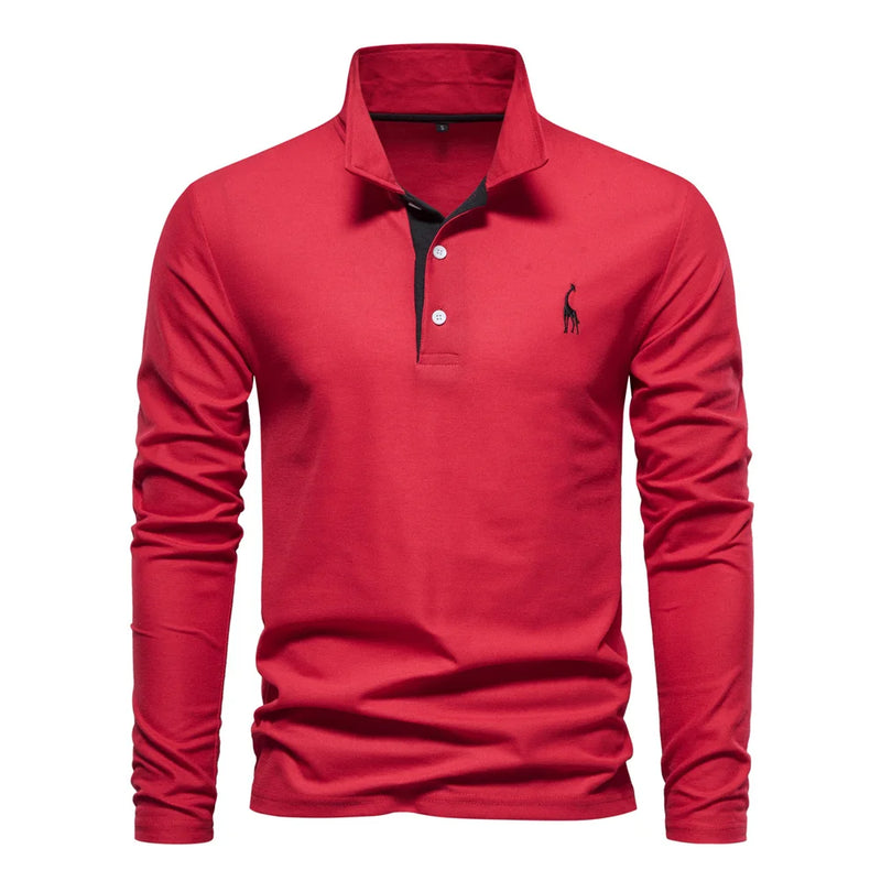 AIOPESON Men's Deer Embroidery Polo Shirts Solid Color Long Sleeve Social Business Male - View 11 | SAMAG