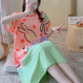 Cartoon Pink Green Rabit Print Lounge Dresses, Comfy Cute | SAMAG