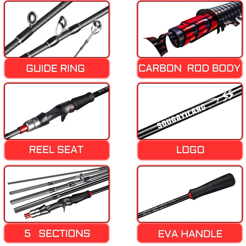 Sougayilang Casting Fishing Rod Reel Set 1.8/2.1m Carbon Fiber Casting Rod and Reel Max Drag 8kg with Line Lure for Bass Pike