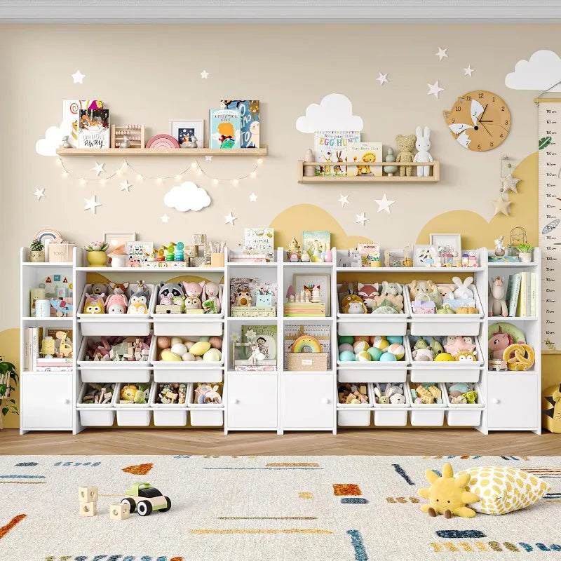 55''Large Toy Storage Organizer with 8 Toy Bins, Toy Organizers and Storage with Shelf and 6 Storage Cubbies, Bookshelf