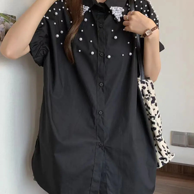 High - end Loose Casual Cotton Short Sleeve Shirts Blouses - View 3 | SAMAG
