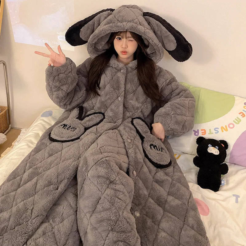 Women Winter Thickened Fleece Bathrobe Can Be Worn | SAMAG