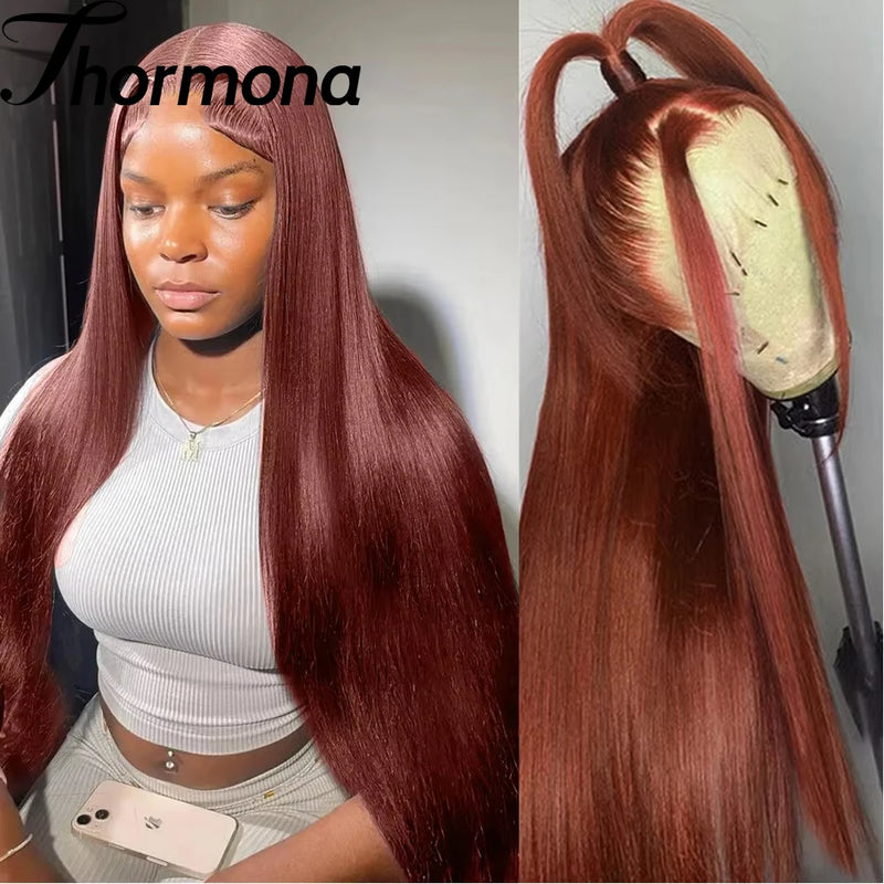 Chocolate Brown Straight Lace Front Wig Synthetic 30 Inch 200 Density 13x4 HD Transparent Full Lace Frontal Wig Pre Plucked