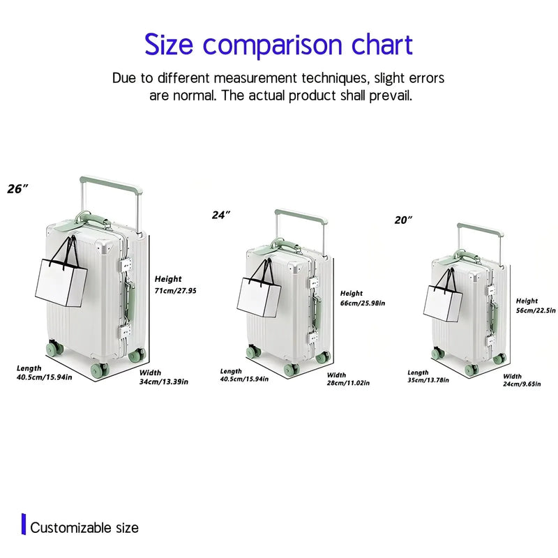BunnyFly Wide Handlebar Travel Trolley Suitcase with Colorful Silent Wheels TSA Lock Rolling Luggage Large Capacity PC Material