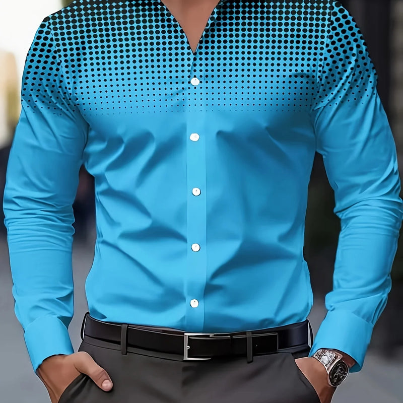 Men's Casual Long Sleeve Button-Up Shirt - Gradient Blue | SAMAG