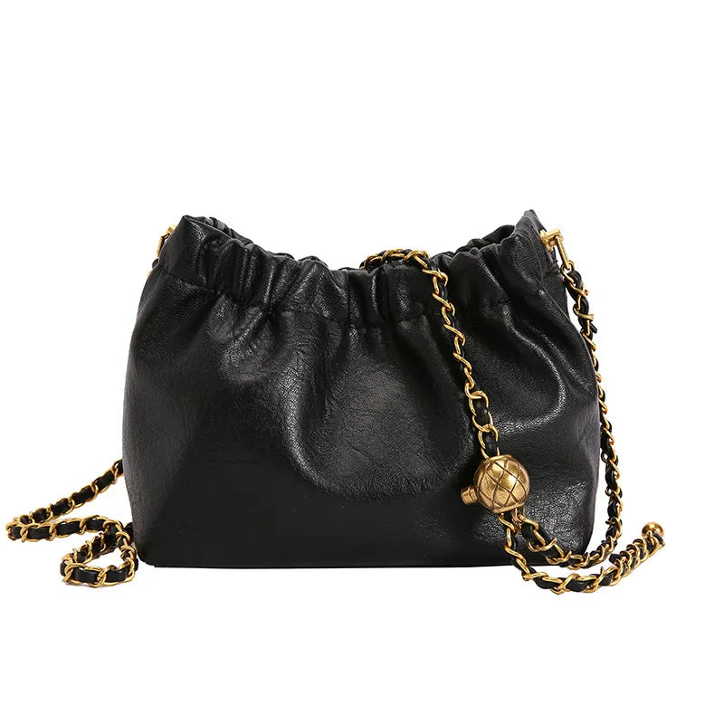 Women's Crossbody Tote Bag PU Leather Hobo Bag Fashionable Retro Bucket Bag Korean High-End Chain Crossbody Bag