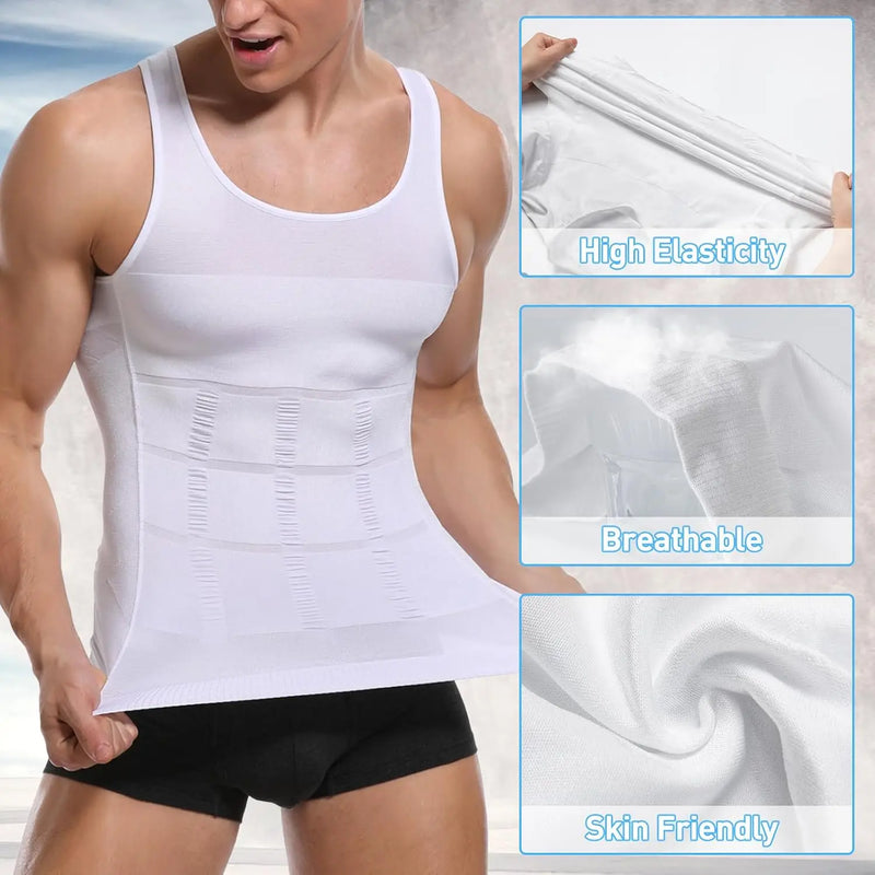 Striped Compression Belt Shaper Vest Men's Tummy Control Sleeveless Top Slim Fit Slimming Elastic Sports Bottoming Underwear New