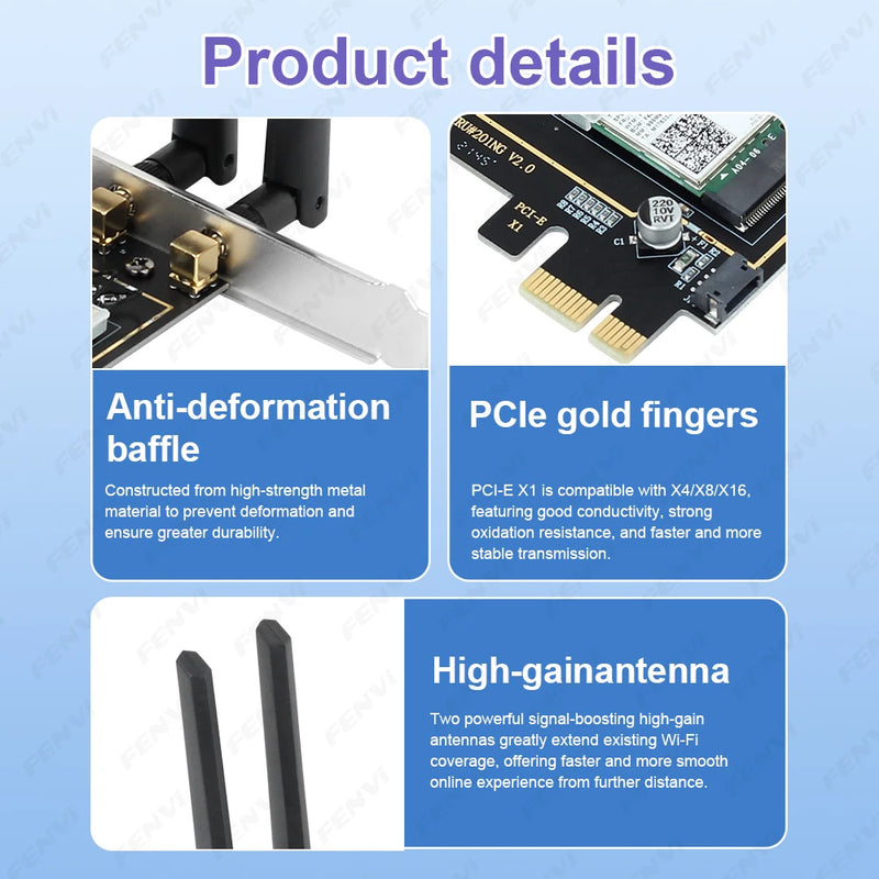 WiFi 6E AX210 PCI - E Adapter BT 5.3 5374Mbps Tri - band 2.4G/5G/6Ghz 802.11AX Wireless Network Wi - Fi 6 - Visuel 6 | SAMAG