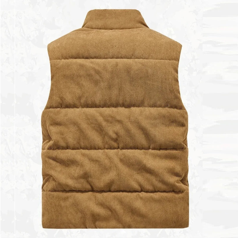 6XL Men's Corduroy Vest Zip Up Fleece Lined Sleeveless Jacket Male Thick Autumn Warm Winter Casual Outside Work Brown Waistcoat