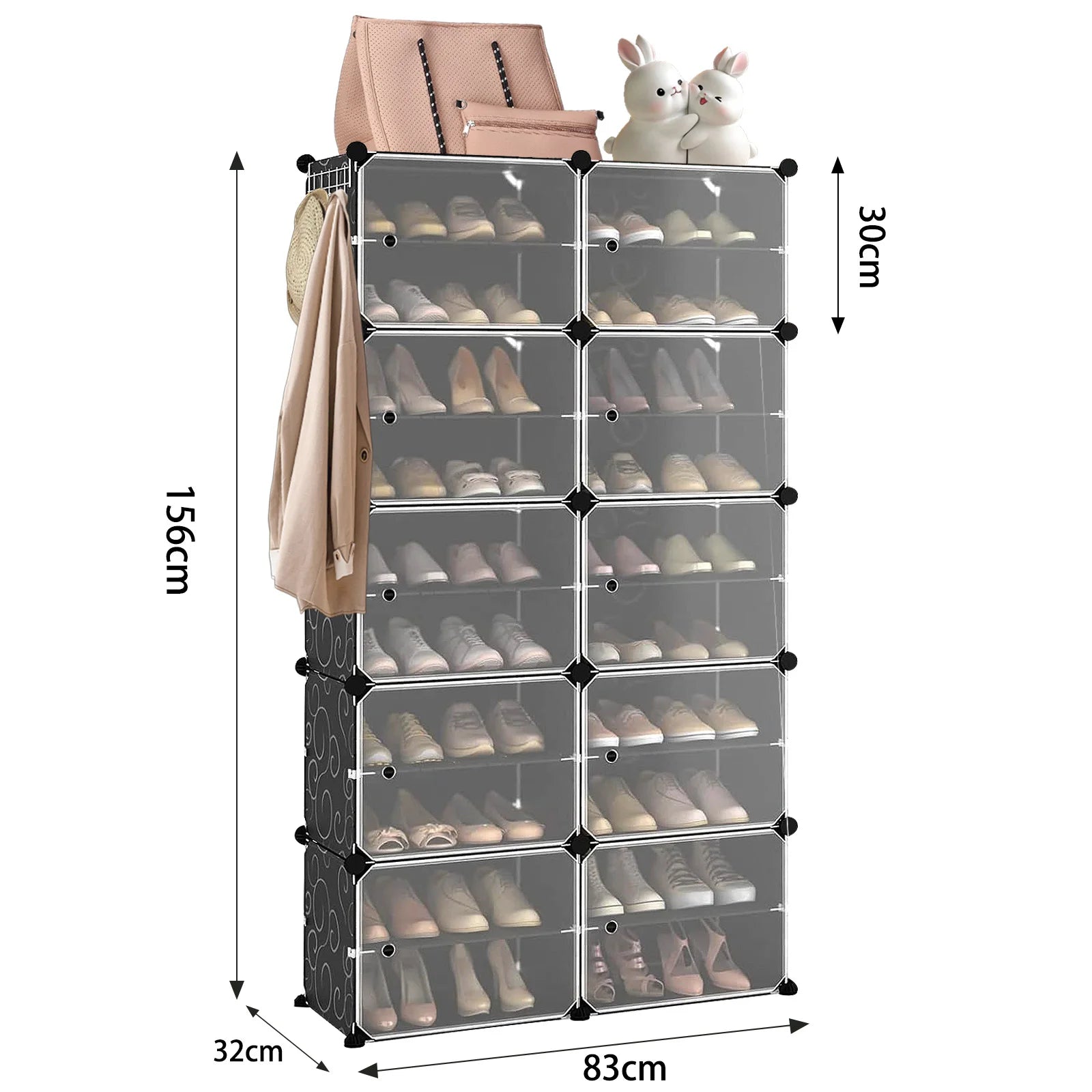 Shoe Storage, 40 Pairs, 2 x 10 Tier Shoe Cabinet, Cabinet with Door, Shoe Boxes, for Entryway Living Room Bedroom