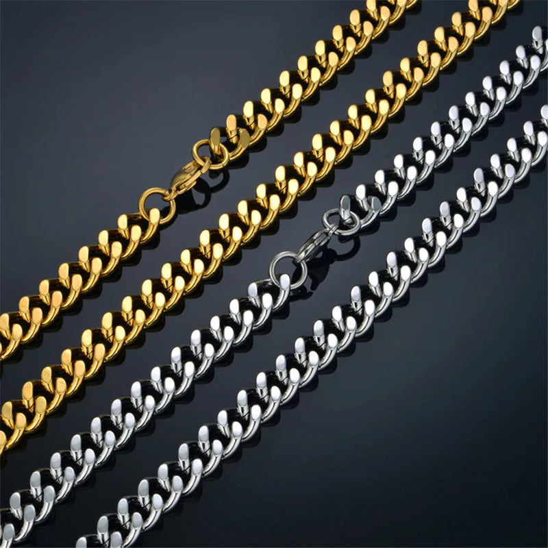 Hiphop Heavy Cuban Link Chains Necklaces Male Gold Color Stainless Steel Long Neck Necklace For Men Women Jewelry 2023 Collares