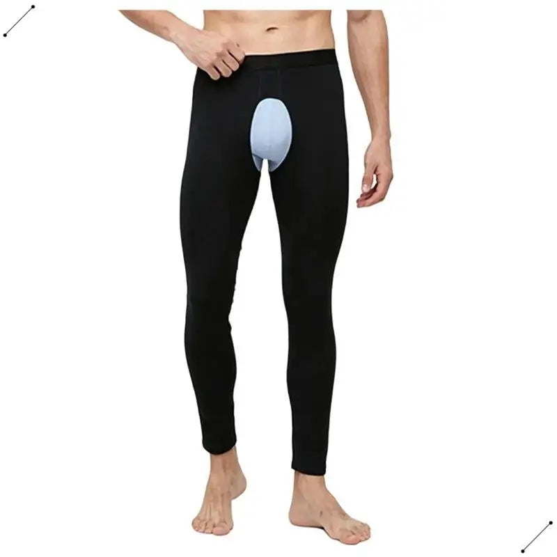 Mens Open Fly Breathable Cotton Thermal Long Johns Black S