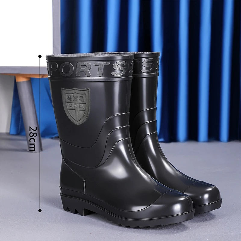 Men's Rain Boots Work High-Tube Boots Platform Comfortable Water Shoes Non-slip Kitchen Boot PVC Material Round Toe Rubber Boots