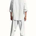 Men's White Linen Suit Set Long Sleeve Henley Shirt and Elastic Waist Pants Two Piece Outfit Summer Casual - View 2 | SAMAG