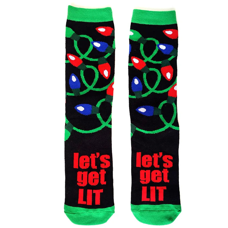 2025 New Men Christmas Socks New Year Funny Snowflake Beer Santa Claus Elk Snow Cotton Happy Socks Men Cartoon Women Sokken