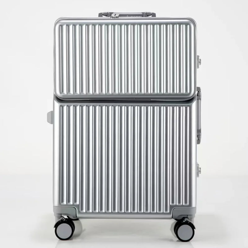 Aluminium Frame Suitcase Front Opening Cabin Luggage with USB Cup Holder Female Trolley Case Male Brake Wheel Travel Suitcase