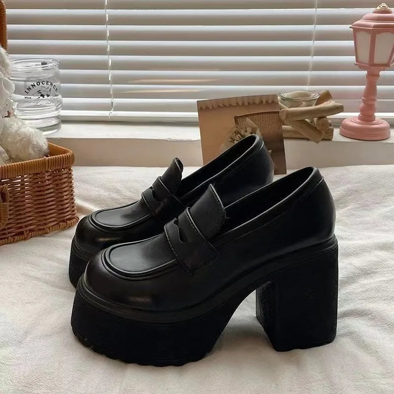 Mary Janes Women's oes Thi Bot Heightening Faionable Spring Autumn Retro High Heels Roman Sle Glued Rubber Sole