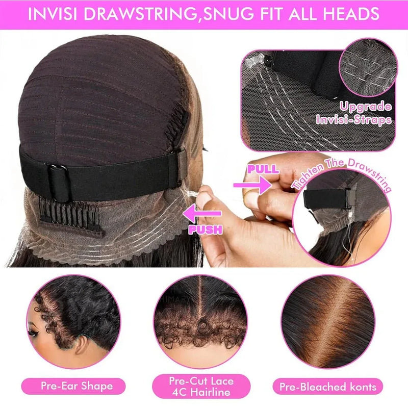 360 Full Lace Wig Invisible Drawstring Deep Wave Frontal Wig Curly Human Hair Wigs Brazilian 13X4 Hd Lace Wig 220 Density 36Inch