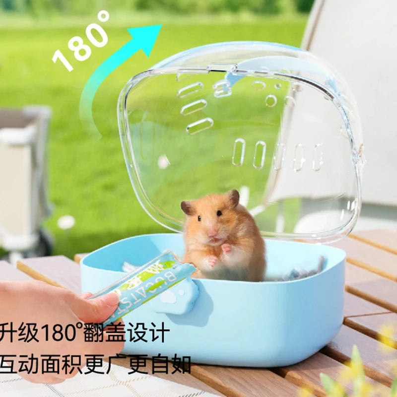 Hamster Outdoor Carrier Cage Portable Hamster Cage with Clear Large Flip Cover for Hamster Bird Carrying Pet Supplies