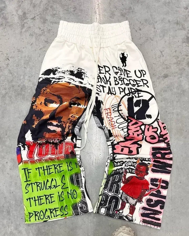 American Cartoon Graffiti Sweatpants Y2K Pants Mens Gothic Hip Hop Cartoon Retro Baggy Elastic Waist Jogging Casual Trousers