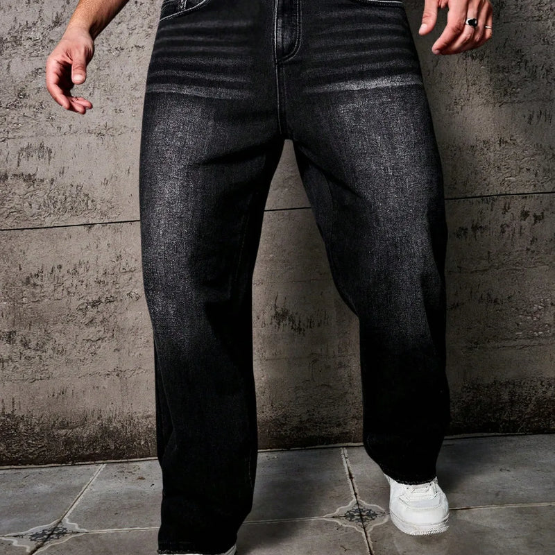 Vintage Style Men's Black Washed Distressed Loose Wide | SAMAG