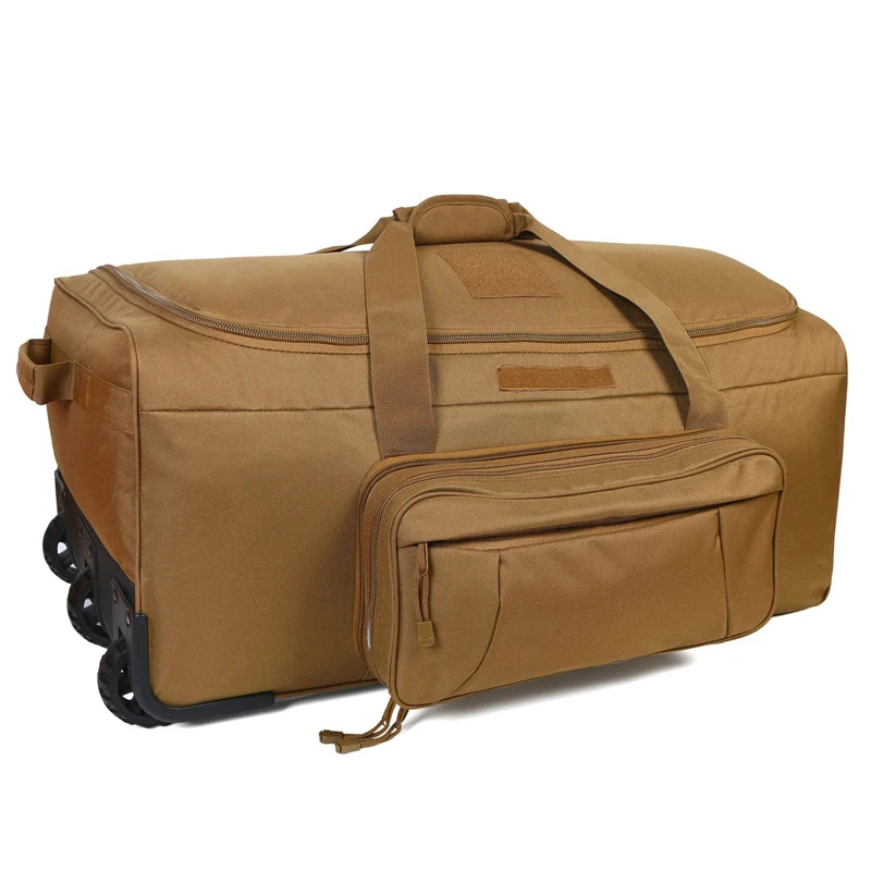 124L Large Capacity Tactical Duffel Bag Rolling Luggage for Heavy-Duty Camping Hiking Luggage Travel Suitcase