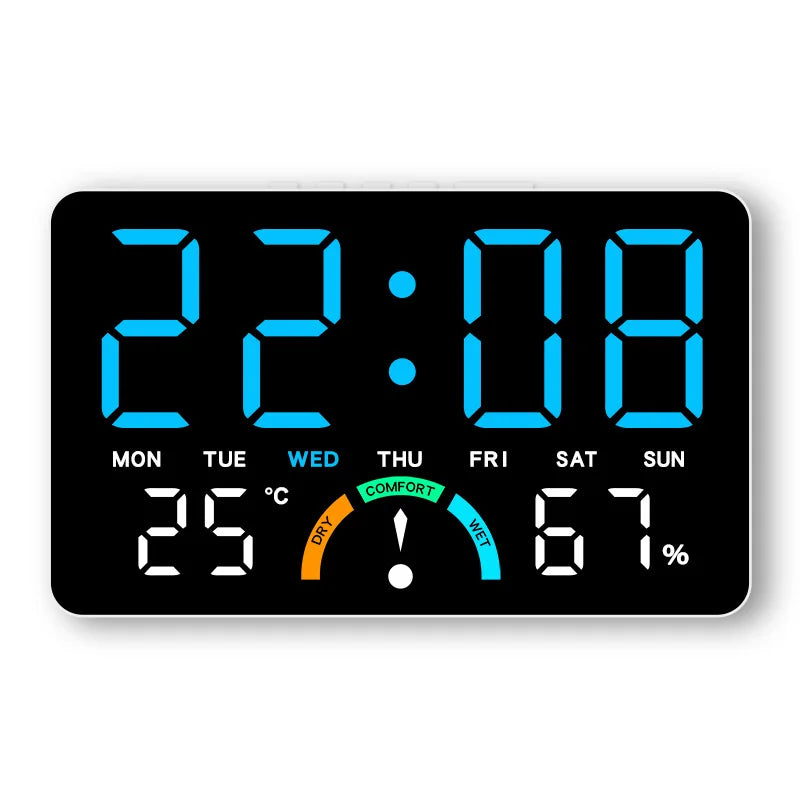 Digital Clock With Wide Screen Wall-mounted And Multi-function Desk Alarm Clock, With Date, Alarm, Thermometer, Hygrometer Clock