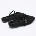 Trendin Mode Women's Knit Mules Square Toe Crochet Knit Slip-on Flats with Adjustable Buckle Breathable Closed-Back Slides
