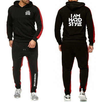 Spring Autumn Men I Am Hardstyle Logo Print Fashion Hooded Pullover Tracksuit+Leisure Drawstring Sweatpants Solid | SAMAG