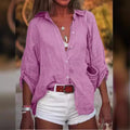 Women's Loose Fit Solid Color Long Sleeve Buttoned Blouse - View 4 | SAMAG