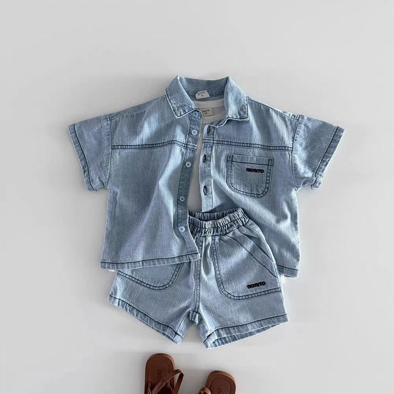TZ2638 Korean Style Baby Boys Girls Short Sleeve Denim | SAMAG