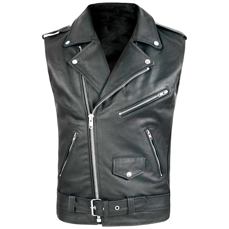Purchase high-quality men's PU leather vest, popular motorcycle zipper leather jacket, punk rock outdoor multi pocket vest