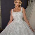 Customized Square Neck Thick Strap Sparkly Ball Gown - View 3 | SAMAG