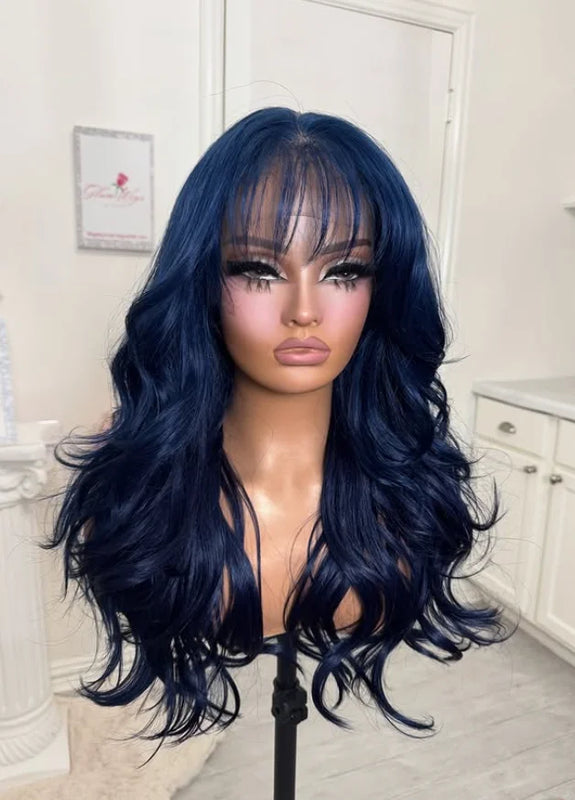 Chocolate Brown Wig Body Wave Lace Front Wig With Bangs 13x4 HD Synthetic Lace Frontal Wig for Women Glueless On Clearance Sale