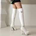 Double Row Metal Belt Buckle Side Zipper Round Toe Platform Ultra-High Thick Heel Over The Knee High Boots New Long Boots
