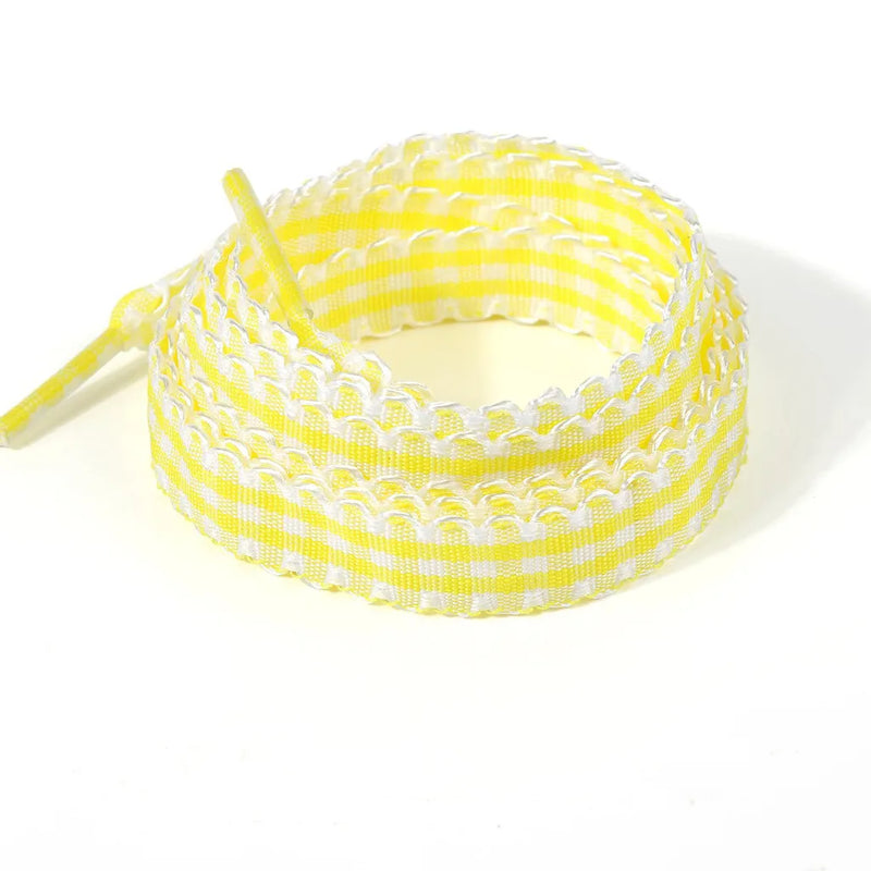 Gingham Ribbon Shoelaces Wave Edge Plaid Flat Shoe Laces Decorative Replacement Laces For Sneakers Casual Shoes