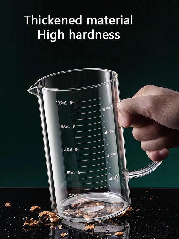 YWDL 1pcs Glass Measuring Cup With Handle Heat-resistant Laboratory Beaker Kitchen Milk Coffe Measuring Mug 250/350/500/1000ml