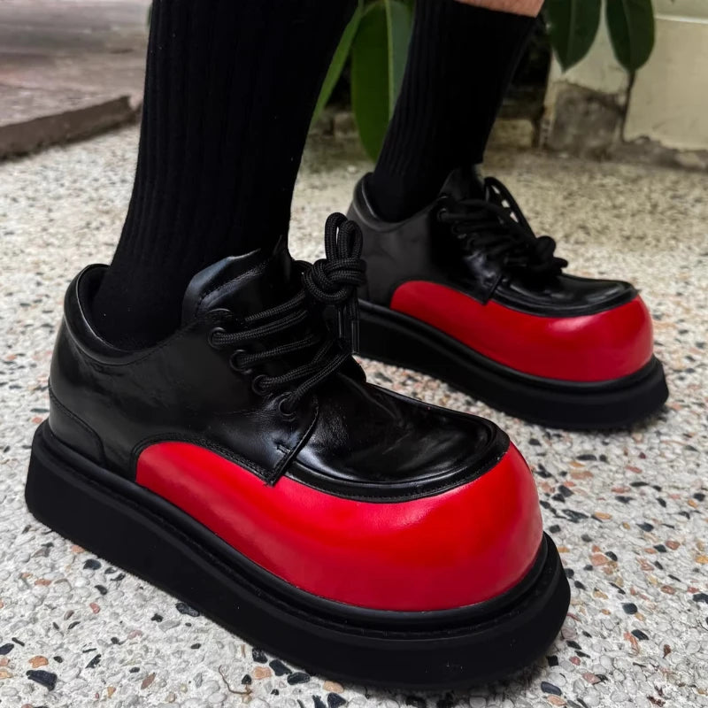 Red and Black Wide Version Derby Shoes for Men's Comfort Breathable Dress Shoes European/American Casual Height Increasing Shoes