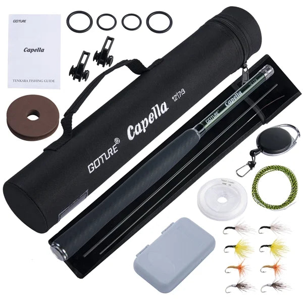 Goture Tenkara Fishing Kit Ultra Light Carbon Fly Fishing Rod 3.6m Mainline Tippet Flies Set Hook Keeper and Accessories Combo