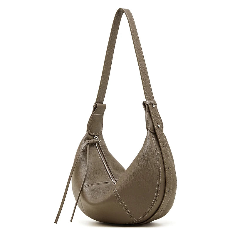 BURMINSA Genuine Leather Soft Cowhide Half Moon Hobo Bag Women Shoulder Crossbody Purses Casual Daily Crescent Underarm Handbags
